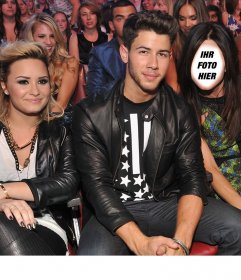 Fotomontage zu posieren mit Joe Jonas und Demi Lovato. Setzen Sie
