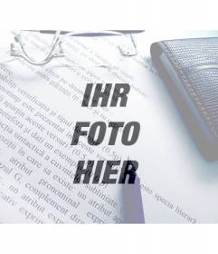 Photo Filter von einem Bild mit Text, Stift, Gläser und Brieftasche auf Ihre Fotos zu überlagern