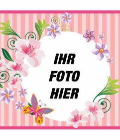 Postal auf den Tag der Mutter mit rosa Hintergrund mit Blumen und Schmetterlinge für fertigen Sie mit Foto und Text um ihr zu gratulieren