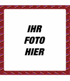 Quadratisch Bilderrahmen mit roten und schwarzen ethnischen Motiven bilden ein Mosaik
