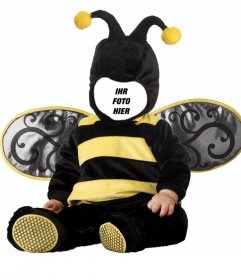 Kinder Fotomontage von Baby mit einem Bienenkostüm zu bearbeiten mit Ihrem Bild zu dieser Ausschreibung Wirkung eines Babys in einem schwarzen und gelben Kostüm einer Biene anpassen