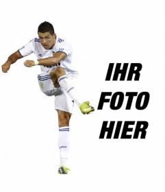 Fotomontage mit Cristiano Ronaldo von Real Madrid Fußball weiß einheitliche
