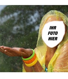 Fotomontage eines Mädchens mit gelben Regenmantel im regen