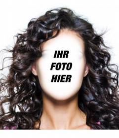 Fotomontage Ihre Frisur zu ändern und langen, dunklen und lockigen Haaren