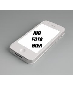 Fotomontage, ein Foto online an den Bildschirm von einem weißen iPhone hinzufügen und anpassen mit einem freien Ausdruck