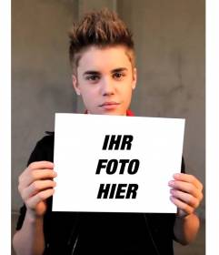 Fotomontage mit Justin Bieber mit kurzen Haaren hält Ihr Bild