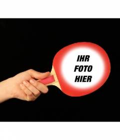 Fotomontage mit einem roten Ping-Pong Paddel, um ein Foto setzen und fertigen Sie mit Text online
