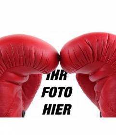 Fotomontage mit einem Paar rote Boxhandschuhe auf Ihr Foto in den Hintergrund zu stellen, als ob Sie ein Boxer bist