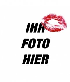 Erstellen von Foto-Collagen mit Ihren Fotos Zugabe die Marke von einem roten Lippenstift Kuss auf eine Ecke und Text überall