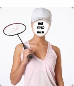 Fotomontage mit einem Badminton Mädchen Spieler setzen ein Gesicht