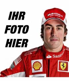 Fotomontage, in dem Sie in einem Foto mit Fernando Alonso, Ferrari-Fahrer erscheinen