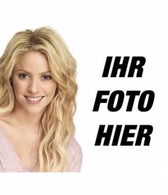 Fotomontage mit Shakira Blondine mit langen gewellten Haaren Ihr Foto und Text zu setzen