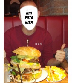 Fotomontage Ihr Gesicht hinzuzufügen und scheinen einen riesigen Hamburger