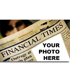 Fotomontage von der Financial Times. Laden Sie Ihr Foto und die Abdeckung der Wirtschaftszeitung