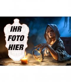 Collage Verlust von einer Hexe und einem Skelett als Bilderrahmen