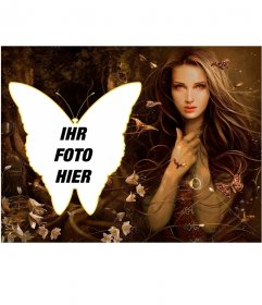 Collage romantische voller Schmetterlinge und Glocken, mit einem Mädchen im Wald