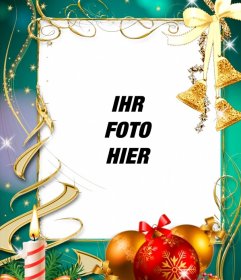 Postkarte mit Weihnachtsschmuck, um Ihr Foto setzen