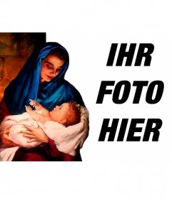 Fotorahmen mit der Jungfrau Maria und Jesus Christus geboren zärtlich Blick in
