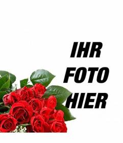Fügen Sie Ihre Fotos einen romantischen Rosenstrauß zu Ihrem Geliebten geben und fügen Sie Text online