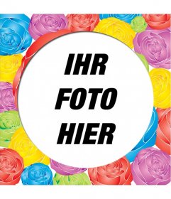 Dekorieren Sie ein Foto zu diesem runden Bilderrahmen mit Rosen in verschiedenen Farben. Sie können es per E-Mail senden oder laden Sie es kostenlos