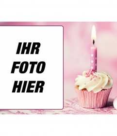 ZIP rosa Geburtstags gerahmte Fotos und einen kleinen Kuchen mit einer Kerze