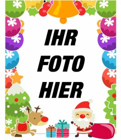 Bunte Weihnachten Fotorahmen mit Weihnachtsmann und ein Rentier