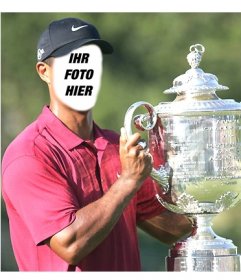 Vorlage von Tiger Woods anheben ein Glas zu bearbeiten und ein Gesicht