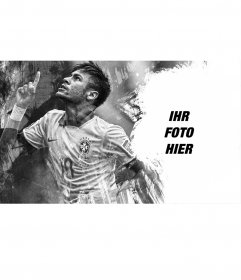 Collage mit einem Bild von Neymar in schwarz und weiß