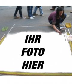 Fotomontage, um das Bild in den Boden von einem Straßenkünstler gemalt einfügen