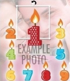 Kerzen auf Geburtstagsfotos von 1 bis 9 Jahren setzen