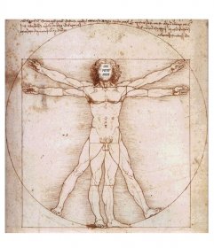Ihr Gesicht auf dem berühmten Vitruvian Mann von Leonardo Da Vinci, Rahmen, mit dem zu überraschen
