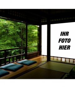 Fotomontage eines japanischen Zen und das projizierte Bild an der Wand