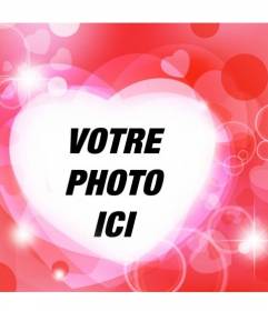 PhotoFrame romantique avec une forme de coeur et les flashes lumineux avec un fond rouge pour mettre votre photo