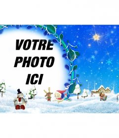 Cadre photo neigeux paysage floral de Noël dans lequel on peut insérer une photo. Pour imprimer ou envoyer par e-mail