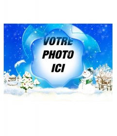 Modifier votre image à partir de cette page en utilisant ce modèle pour faire un rappel de la carte de Noël. Insérez votre photo dans un cadre de Noël paysage enneigé avec de la glace.
