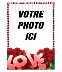 Cadre pour des photos de jeunes curs avec l'amour du texte et roses