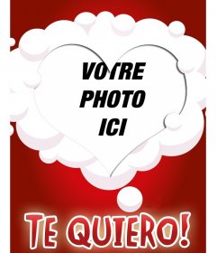 Faire une carte postale en ligne avec votre photo et un cadre en forme de coeur entourée de nuages ​​blancs sur un fond rouge