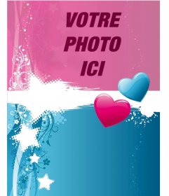 Valentine carte postale coeurs Deux-couleur personnalisable avec une photo. Modifier ce photomontage en ligne et gratuitement. Vous pouvez l"enregistrer pour l"imprimer ou l"envoyer par e-mail