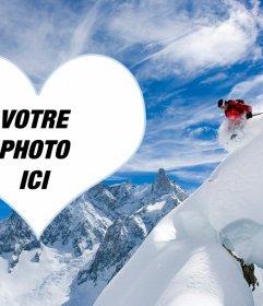 Cadre photo dun skieur de mettre votre photo dans un cœur