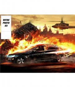 Mettez votre photo twitter d'une voiture de course brûlante avec votre photo