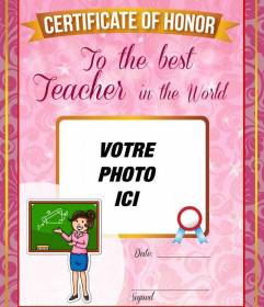 Certificat pour le meilleur professeur au monde à customiser en ligne et gratuit