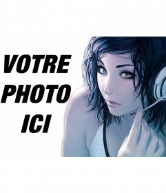 Dessin manga fille avec un casque en regardant la caméra
