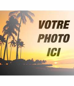 Créer un collage avec un paysage d"été avec une plage et des palmiers avec des tons orange et une photo de vous en ligne et gratuit