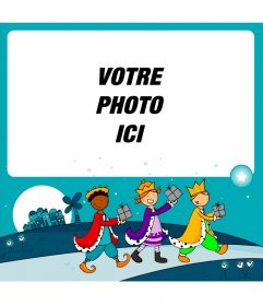 Carte avec une illustration des enfants déguisés en Rois mages 