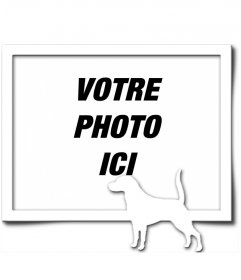Cadre photo numérique, qui consiste en une bordure grise et blanche silhouette d"un chien avec sa queue levée, comme s"il avait trouvé une piste