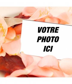Amour effet photo à mettre une image dans une carte postale au milieu de pétales de roses. Très romantique