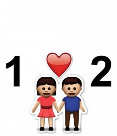 Cadre gratuit pour deux photos avec emoji du couple et de leffet photo originale dun coeur où vous pouvez télécharger deux photos et ajouter le émoticône dun couple avec un cœur. collage parfait pour les personnes romantiques et vous pouvez partager sur votre réseau