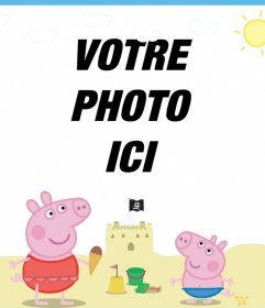Modifier ce cadre photo avec Peppa Pig et George sur leffet photo plage