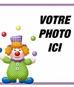 Effet photo avec un clown pour décorer une photo de Colorful clown jonglant de votre fils où vous pouvez mettre une image, idéal pour les enfants et décorer vos photos avec une touche de fête avec ce cadre photo amusant