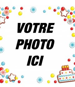 Cadre photo avec des bonbons et un gâteau danniversaire pour modifier 